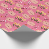 Cute Cat en Flowers Cadeaupapier (Hoek)