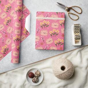 Cute Cat en Flowers Cadeaupapier