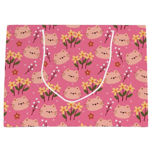 Cute Cat en Flowers Groot Cadeauzakje (Voorkant)