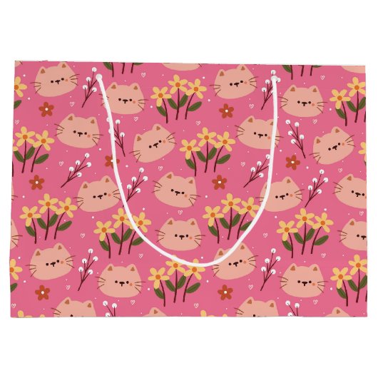 Cute Cat en Flowers Groot Cadeauzakje (Achterkant)