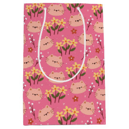Cute Cat en Flowers Medium Cadeauzakje