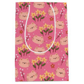 Cute Cat en Flowers Medium Cadeauzakje (Voorkant)