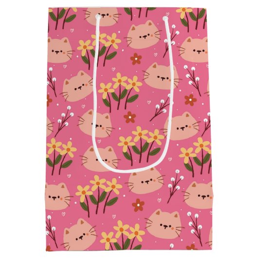 Cute Cat en Flowers Medium Cadeauzakje (Achterkant)