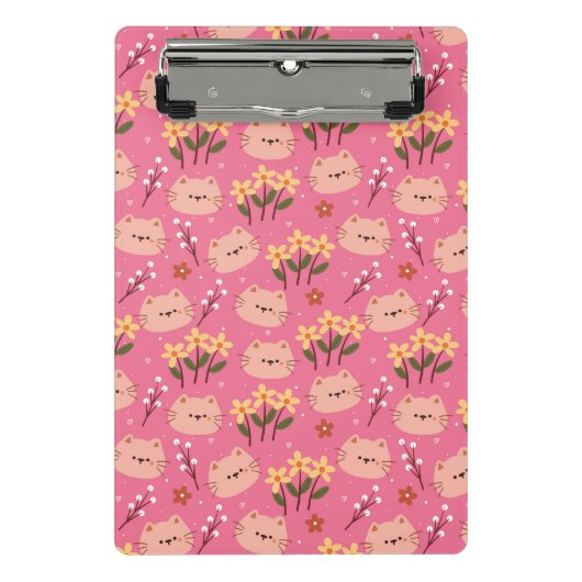 Cute Cat en Flowers Mini Klembord (Voorkant)