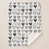 Cute Cat en Heart Black en White Pattern Sherpa Deken (Voorkant)
