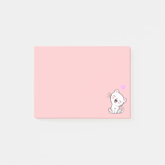 Cute Cat en Heart op Roze Post-it® Notes (Voorkant)