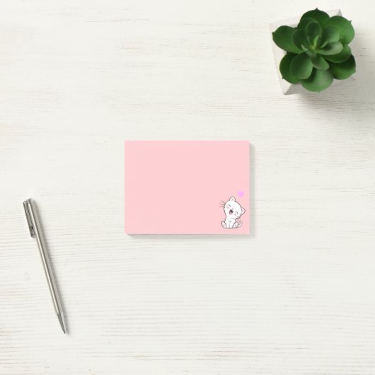 Cute Cat en Heart op Roze Post-it® Notes (Kantoor)
