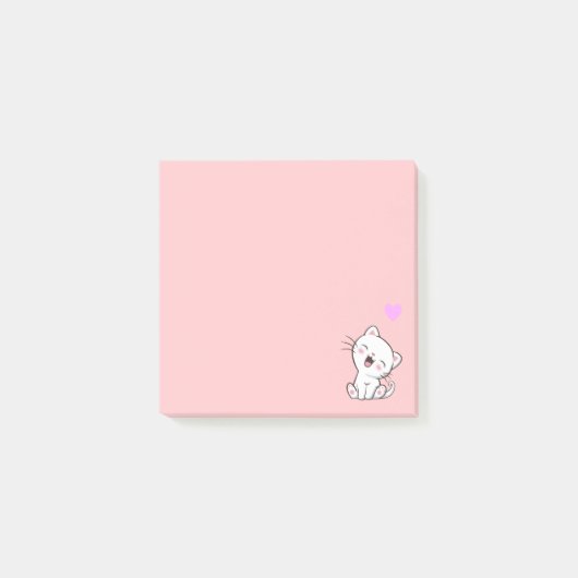 Cute Cat en Heart op Roze Post-it® Notes (Voorkant)