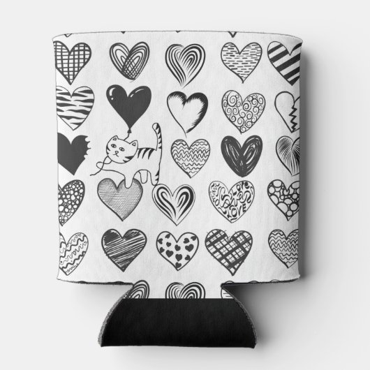 Cute Cat en Heart Pattern Illustratie Blikjeskoeler (Achterkant)