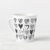 Cute Cat en Heart Pattern Illustratie Latte Mok (Linkerhoek)