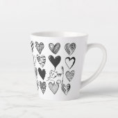 Cute Cat en Heart Pattern Illustratie Latte Mok (Rechts)