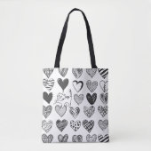 Cute Cat en Heart Pattern Illustratie Tote Bag (Voorkant)