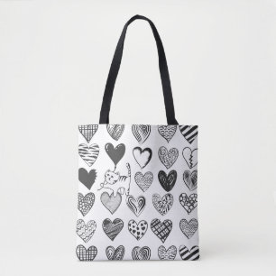 Cute Cat en Heart Pattern Illustratie Tote Bag