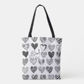 Cute Cat en Heart Pattern Illustratie Tote Bag (Achterkant)