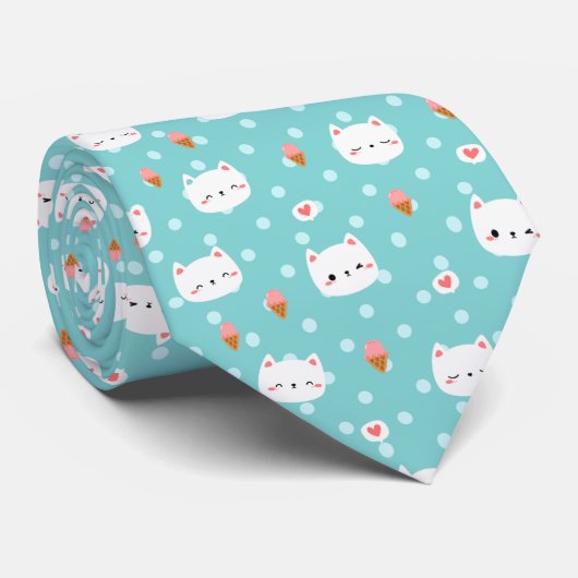 Cute Cat en Ice Cream Pattern Stropdas (Opgerold)