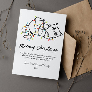 Cute Cat en Lights Pet Lover Kerstmis Plat Feestdagenkaart
