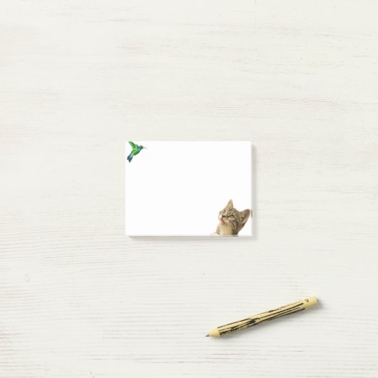 Cute Cat en Little Bird Post-it® Notes (Op bureau)
