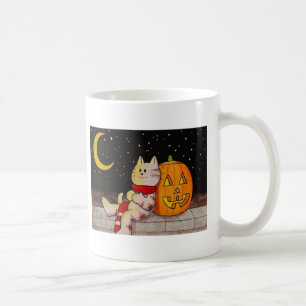 Cute Cat en Pumpkin Halloween Mok met Jouw naam