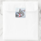 Cute Cat en Santa Claus Pet Vierkante Sticker (Tas)