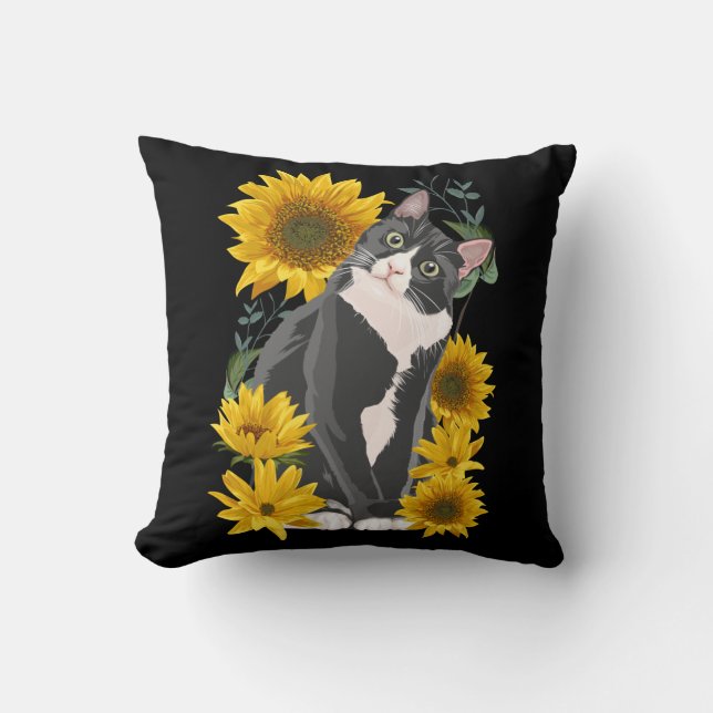 Cute Cat en Sunflower Garden Feline Love Kussen (Voorkant)