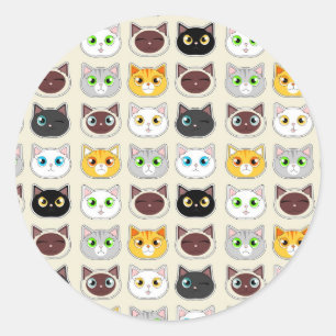 Cute Cat Expressions Patroon Ronde Sticker