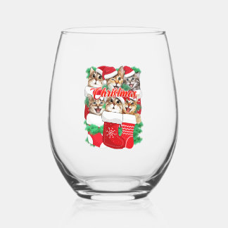 Cute Cat Face Expressies - kerstkat Wijnglas Zonder Voet