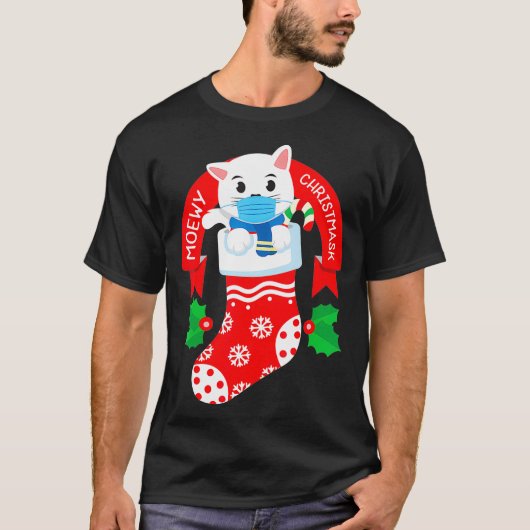 Cute Cat Face Mask Funny Kerstpajama for T-shirt (Voorkant)