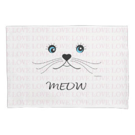 Cute Cat Face, MEOW, Love, Roze Kussensloop