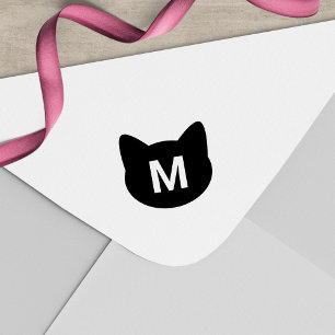 Cute Cat Face Monogram Zelfinktende Stempel