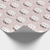 Cute Cat Face Pink Dotty Patroon Cadeaupapier (Hoek)