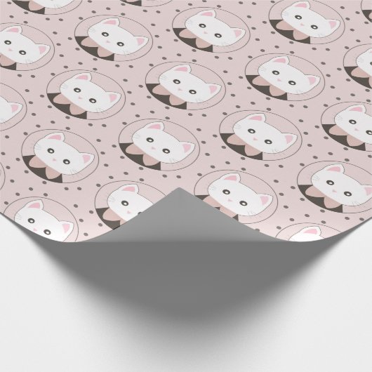 Cute Cat Face Pink Dotty Patroon Cadeaupapier (Hoek)