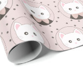 Cute Cat Face Pink Dotty Patroon Cadeaupapier (Rol Hoek)