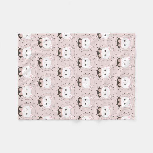 Cute Cat Face Pink Dotty Patroon Fleece Deken (Voorkant (Horizontaal))