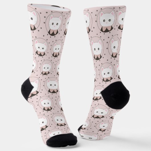 Cute Cat Face Pink Dotty Patroon Sokken (Gebogen)