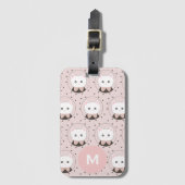 Cute Cat Face Pink Dotty Pattern Monogram Bagagelabel (Voorkant (verticaal))