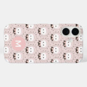 Cute Cat Face Pink Dotty Pattern Monogram Case-Mate iPhone Case (Achterkant (horizontaal))