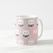 Cute Cat Face Pink Dotty Pattern Monogram Koffiemok (Voorkant rechts)
