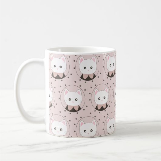 Cute Cat Face Pink Dotty Pattern Monogram Koffiemok (Links)