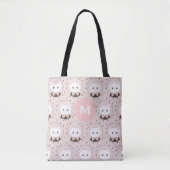 Cute Cat Face Pink Dotty Pattern Monogram Tote Bag (Voorkant)