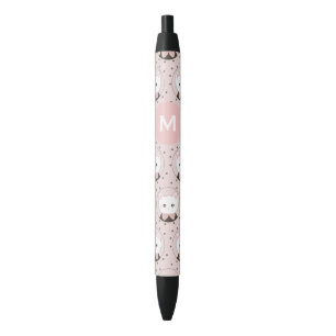 Cute Cat Face Pink Dotty Pattern Monogram Zwarte Inkt Pen