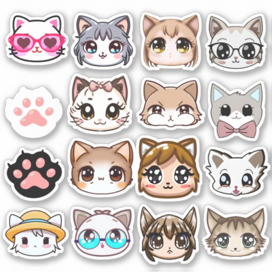 Cute Cat Face Stickers (Voorkant)