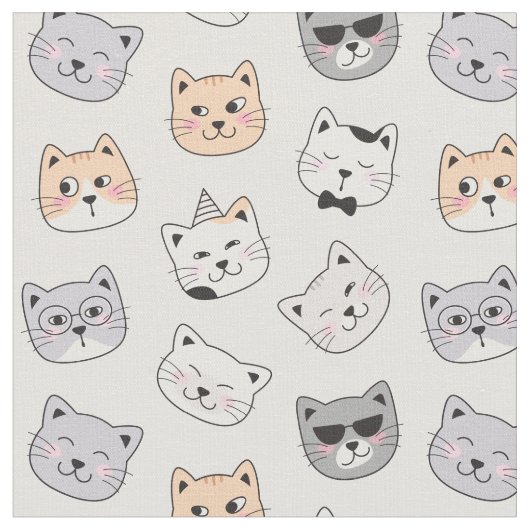 Cute Cat Faces Cotton Fabric Stof (Close Up)