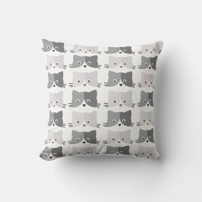 Cute Cat Faces Gray Cat Pattern Kussen (Voorkant)