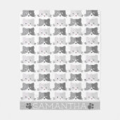 Cute Cat Faces Gray Personalized Cat Lovers Fleece Deken (Voorkant)