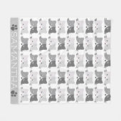 Cute Cat Faces Gray Personalized Cat Lovers Fleece Deken (Voorkant (Horizontaal))