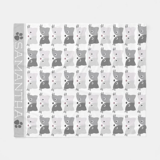 Cute Cat Faces Gray Personalized Cat Lovers Fleece Deken (Voorkant (Horizontaal))