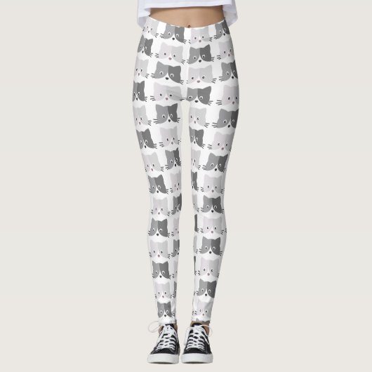 Cute Cat Faces Grey Cat Lovers Leggings (Voorkant)