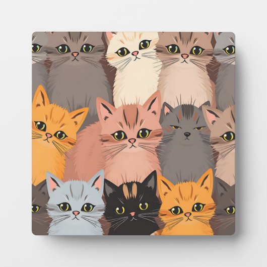 Cute Cat Faces Illustrated Pattern Fotoplaat (Voorkant)