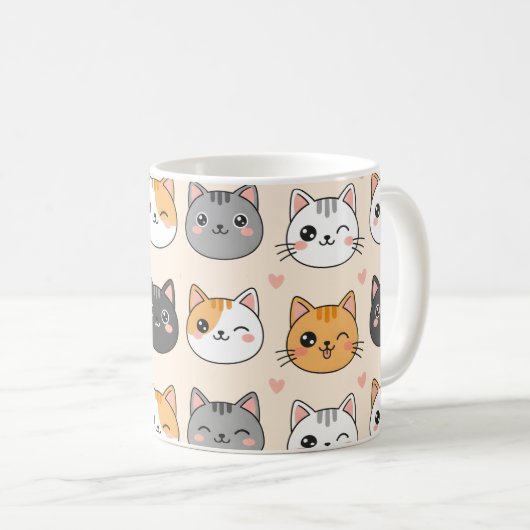 Cute Cat Faces Kawaii Cat Pattern Koffiemok (Voorkant rechts)