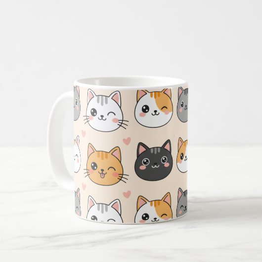 Cute Cat Faces Kawaii Cat Pattern Koffiemok (Voorkant links)